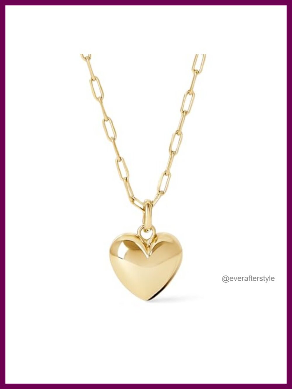 14K Gold Plated 3D Heart Pendant Necklace for Women Paperclip Chain